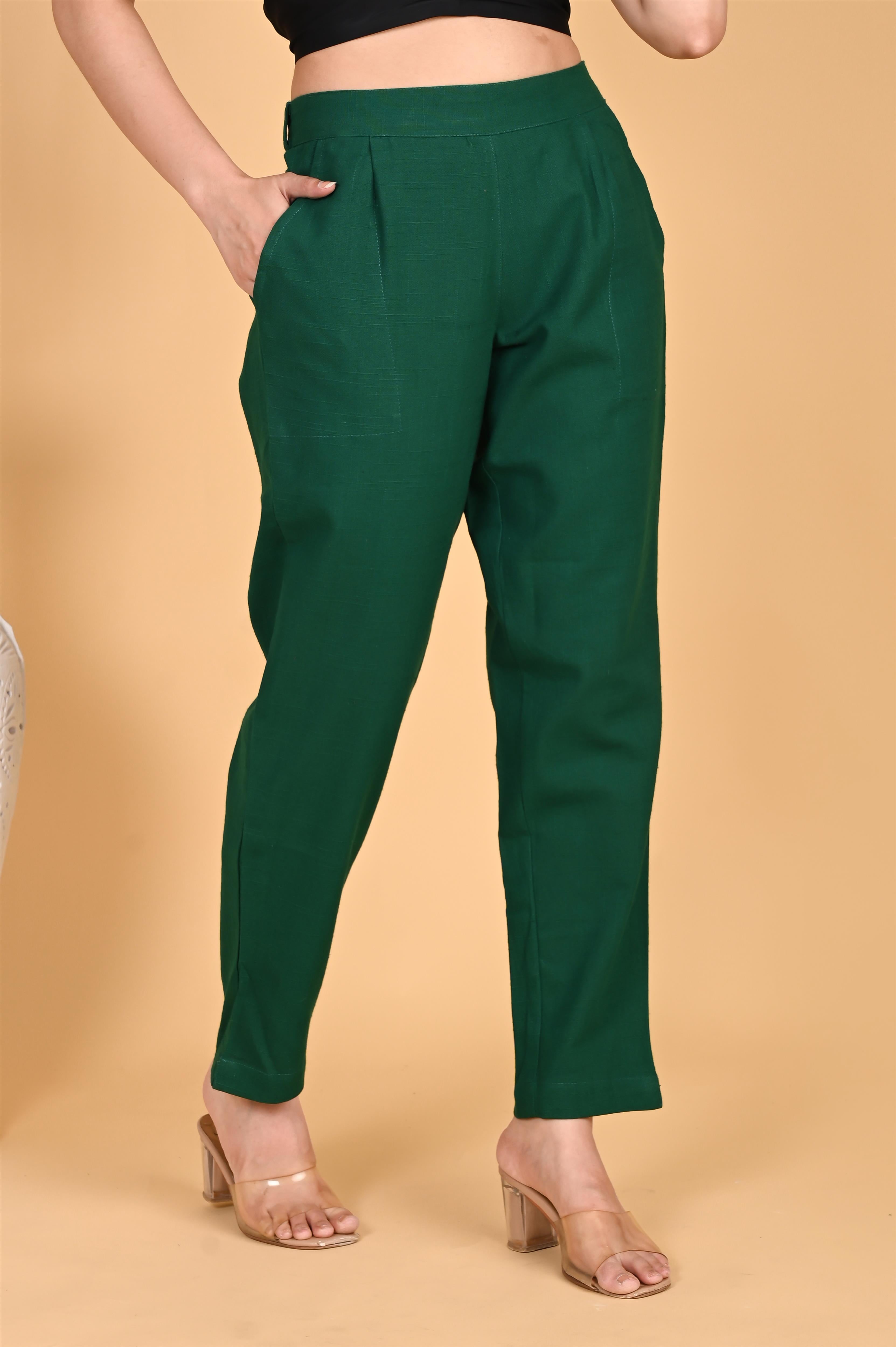 BOTTLE GREEN CLASSIC COTTON PANTS - SKYTICK