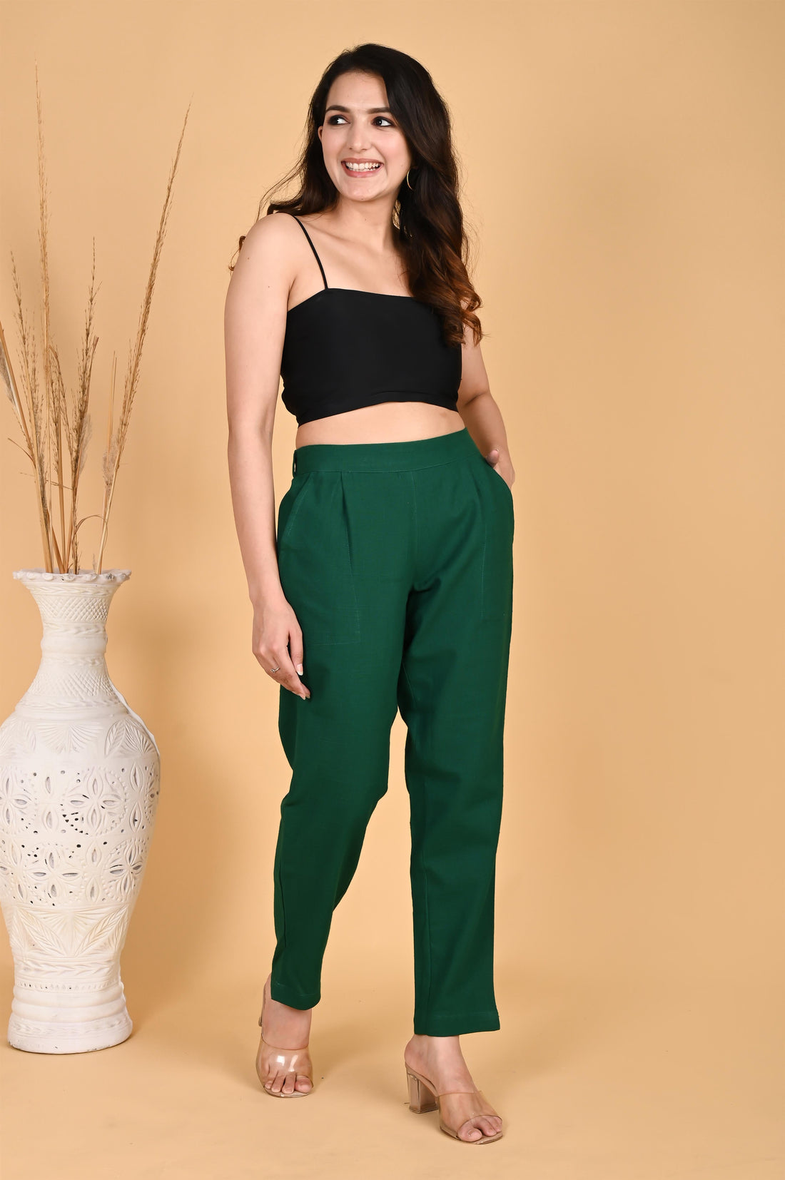 BOTTLE GREEN CLASSIC COTTON PANTS - SKYTICK
