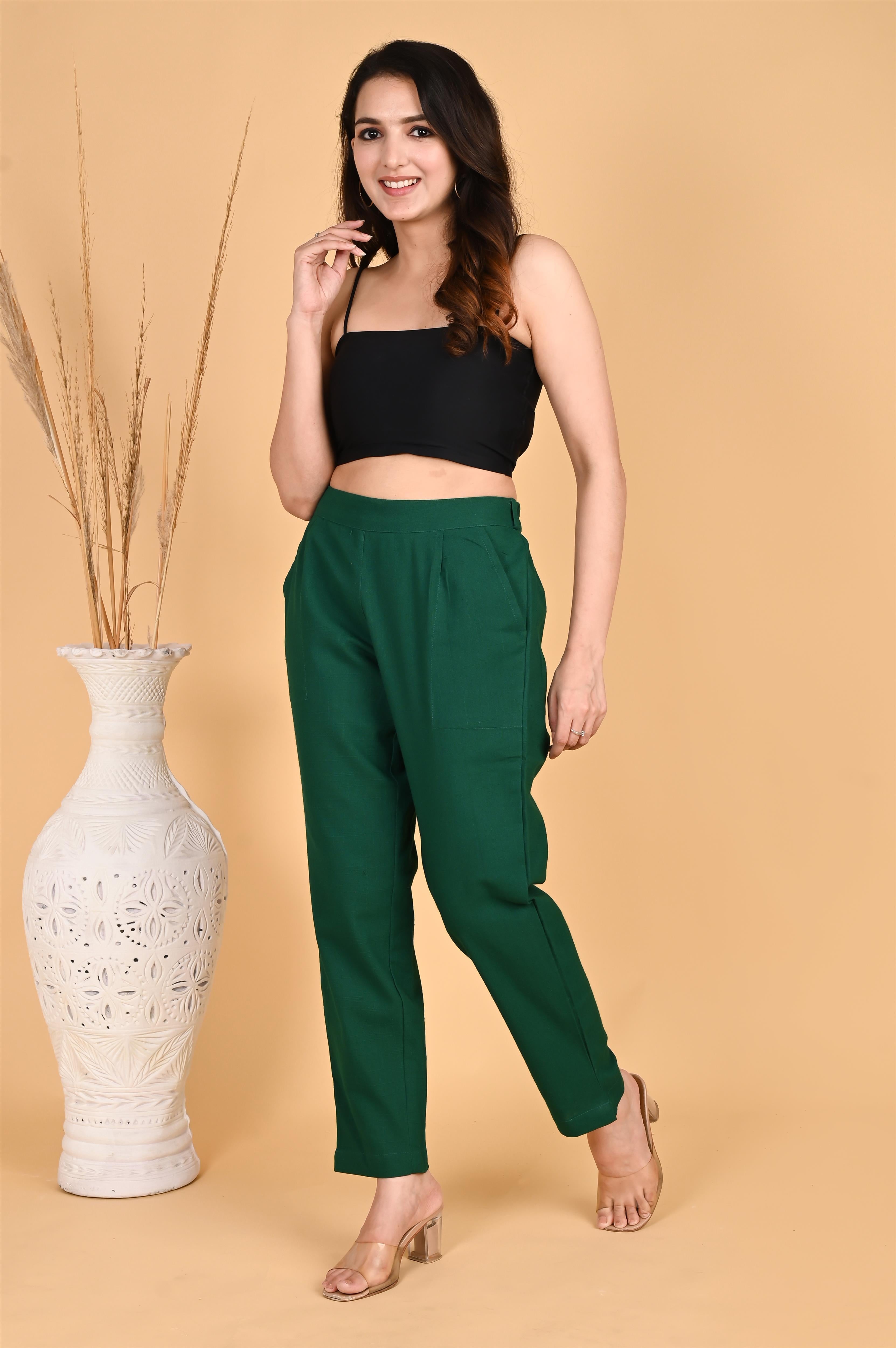 BOTTLE GREEN CLASSIC COTTON PANTS - SKYTICK