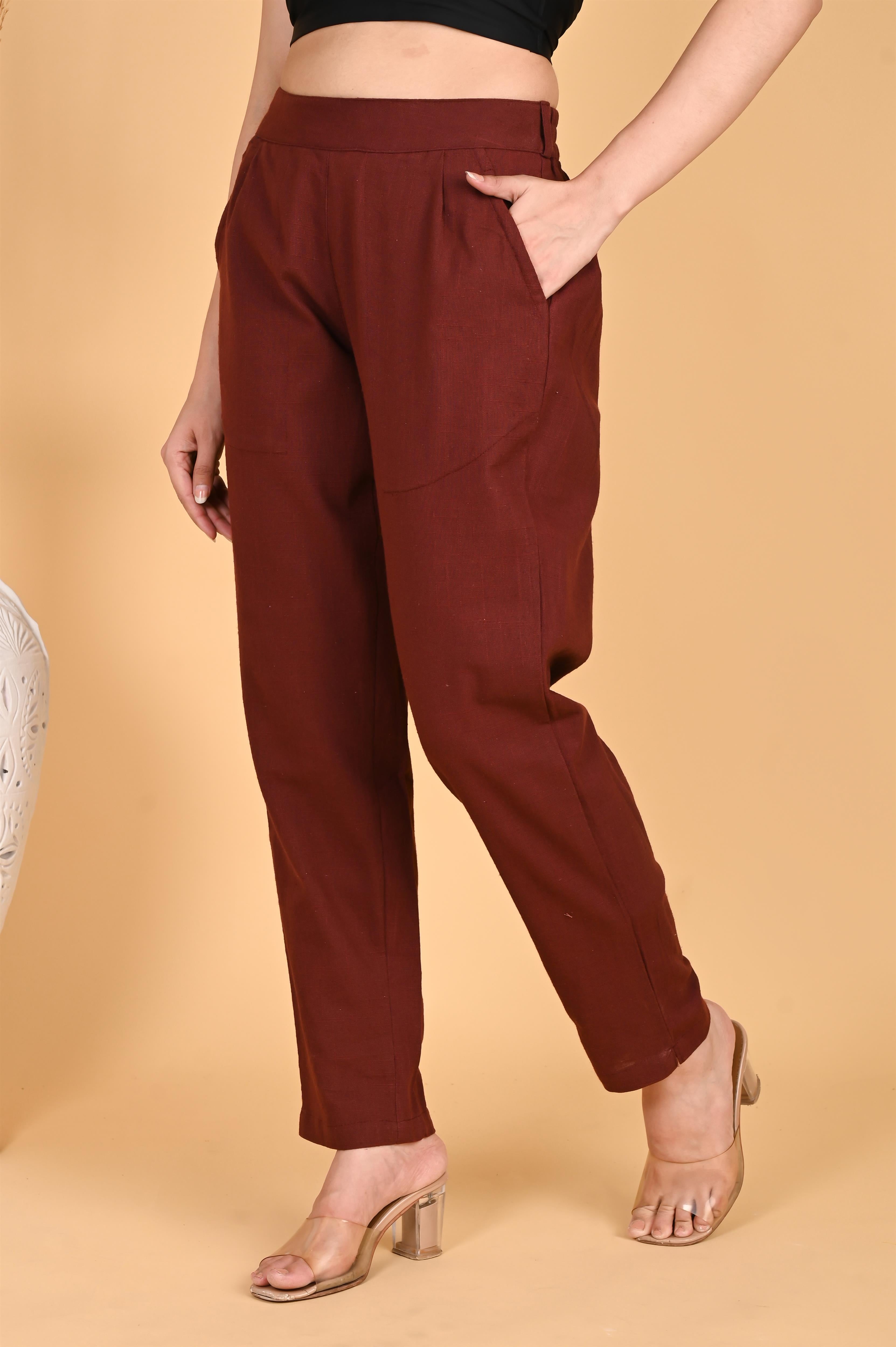 BURGUNDY CLASSIC COTTON PANTS - SKYTICK