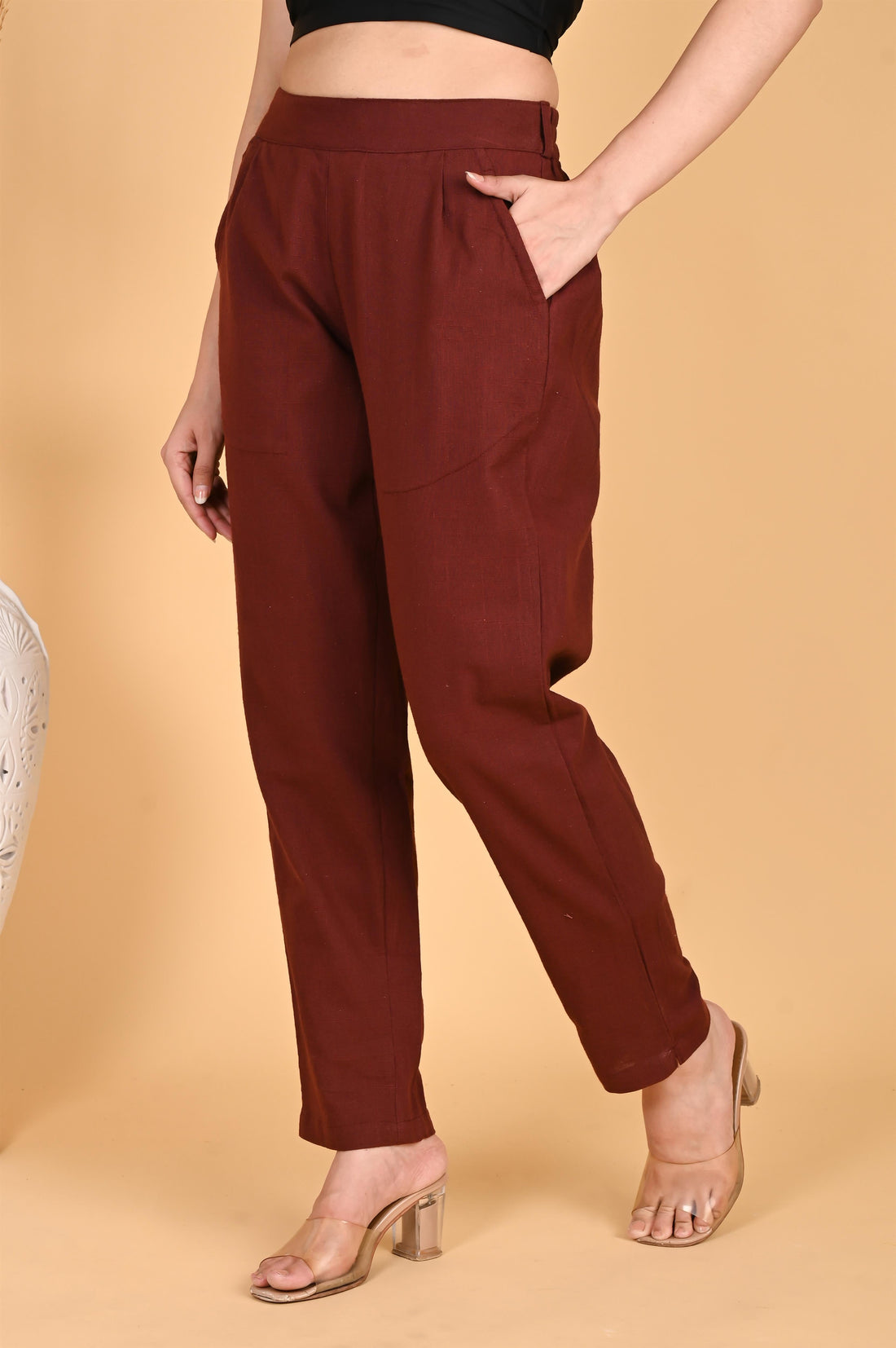 BURGUNDY CLASSIC COTTON PANTS - SKYTICK