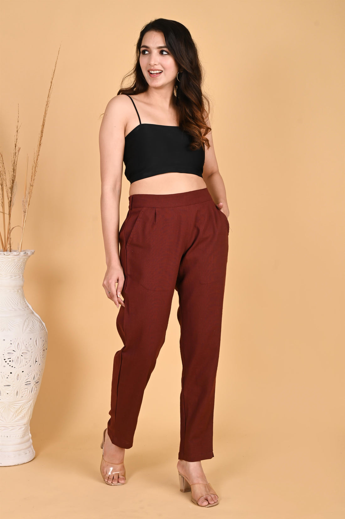 BURGUNDY CLASSIC COTTON PANTS - SKYTICK