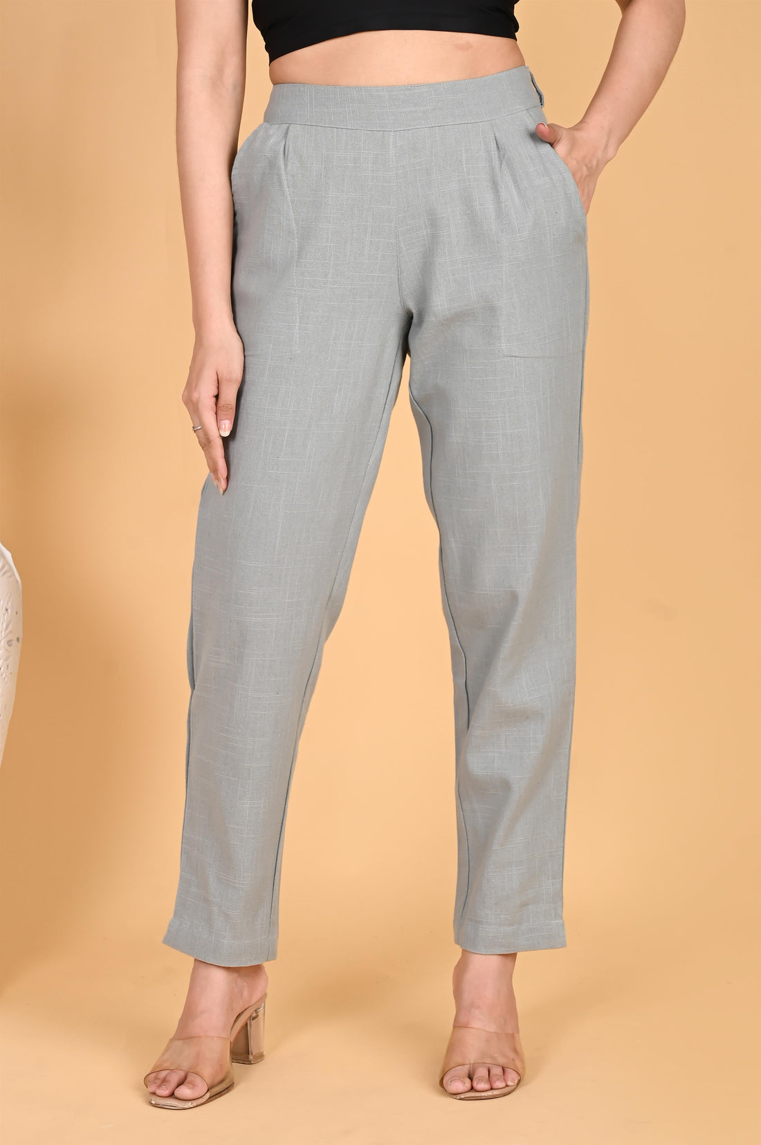 LIGHT GREY CLASSIC COTTON PANTS - SKYTICK