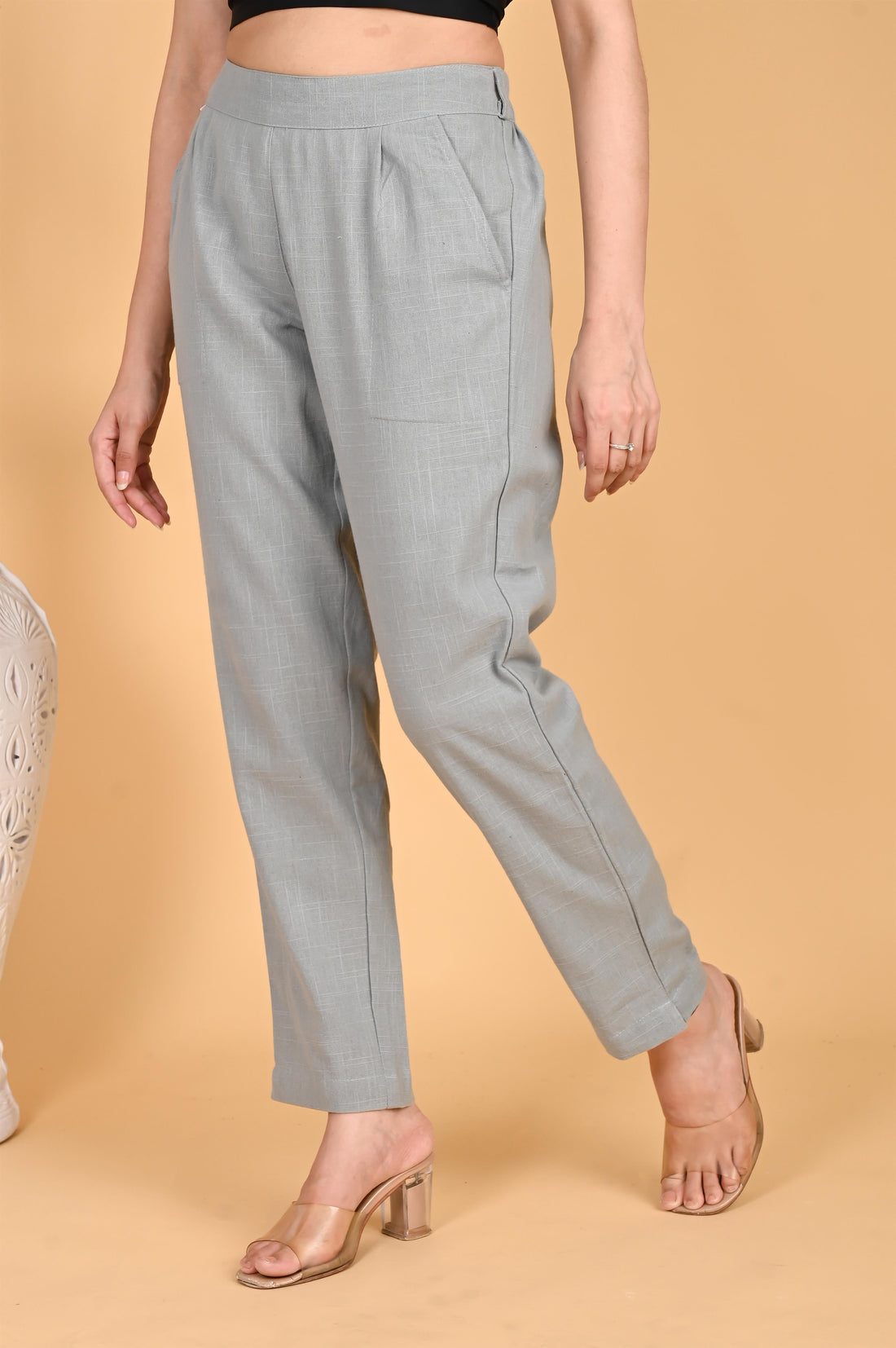 LIGHT GREY CLASSIC COTTON PANTS - SKYTICK