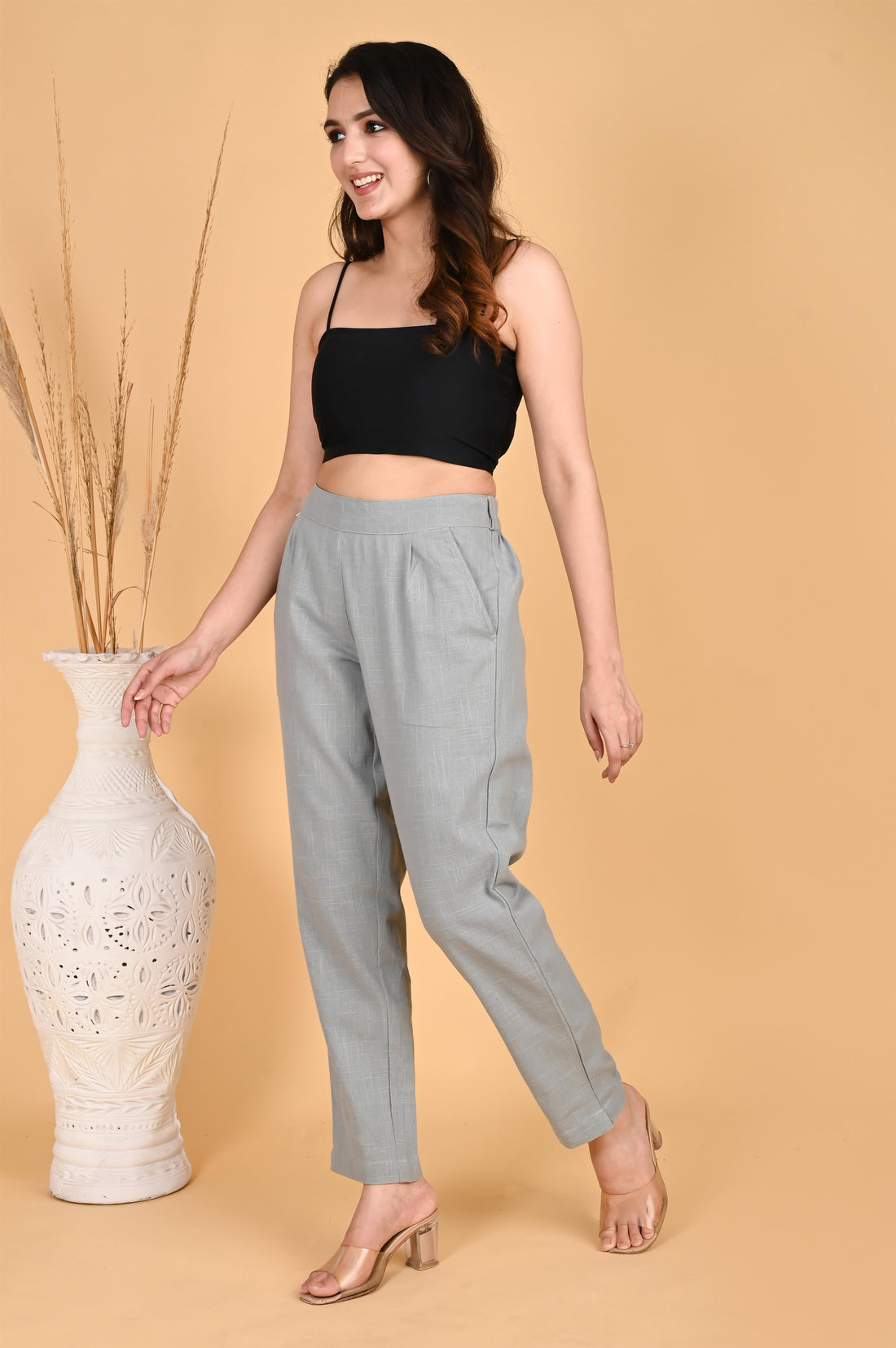 LIGHT GREY CLASSIC COTTON PANTS - SKYTICK