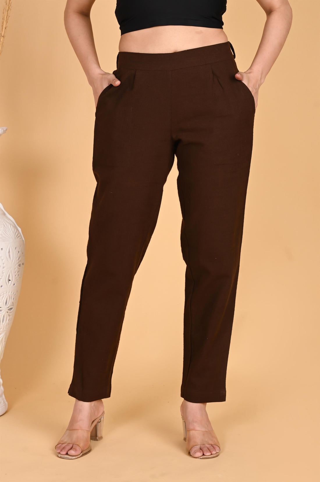 COFFEE BROWN CLASSIC COTTON PANTS