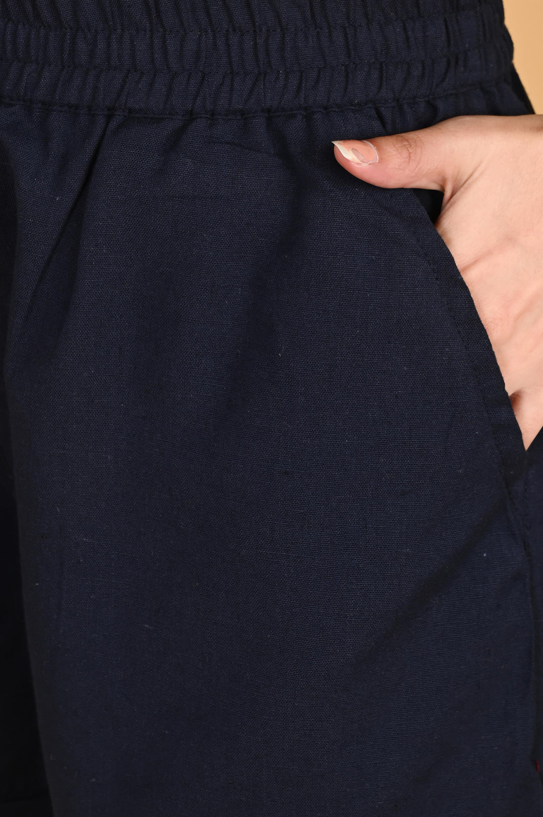 NAVY BLUE LINEN SHORTS - SKYTICK