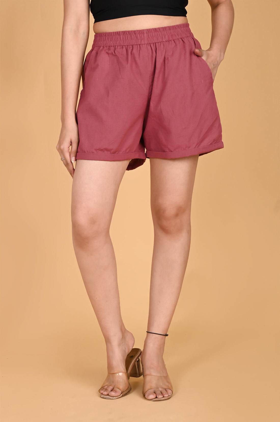 ROSE TAUPE LINEN SHORTS - SKYTICK