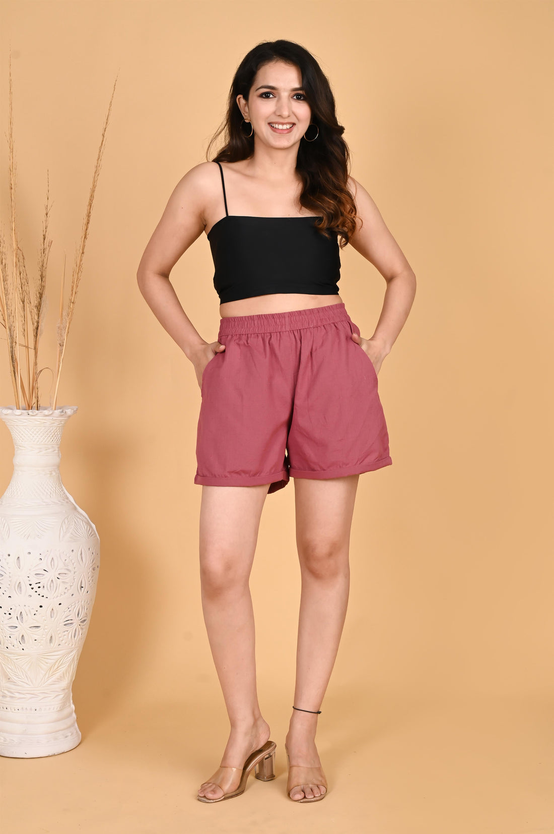 ROSE TAUPE LINEN SHORTS - SKYTICK