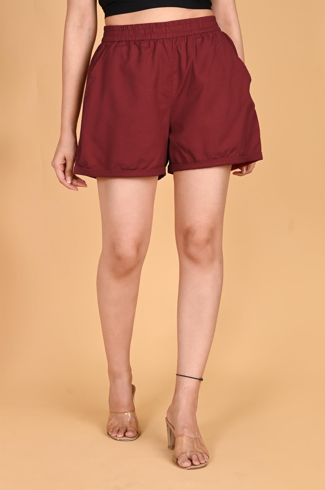 MAROON LINEN SHORTS - SKYTICK