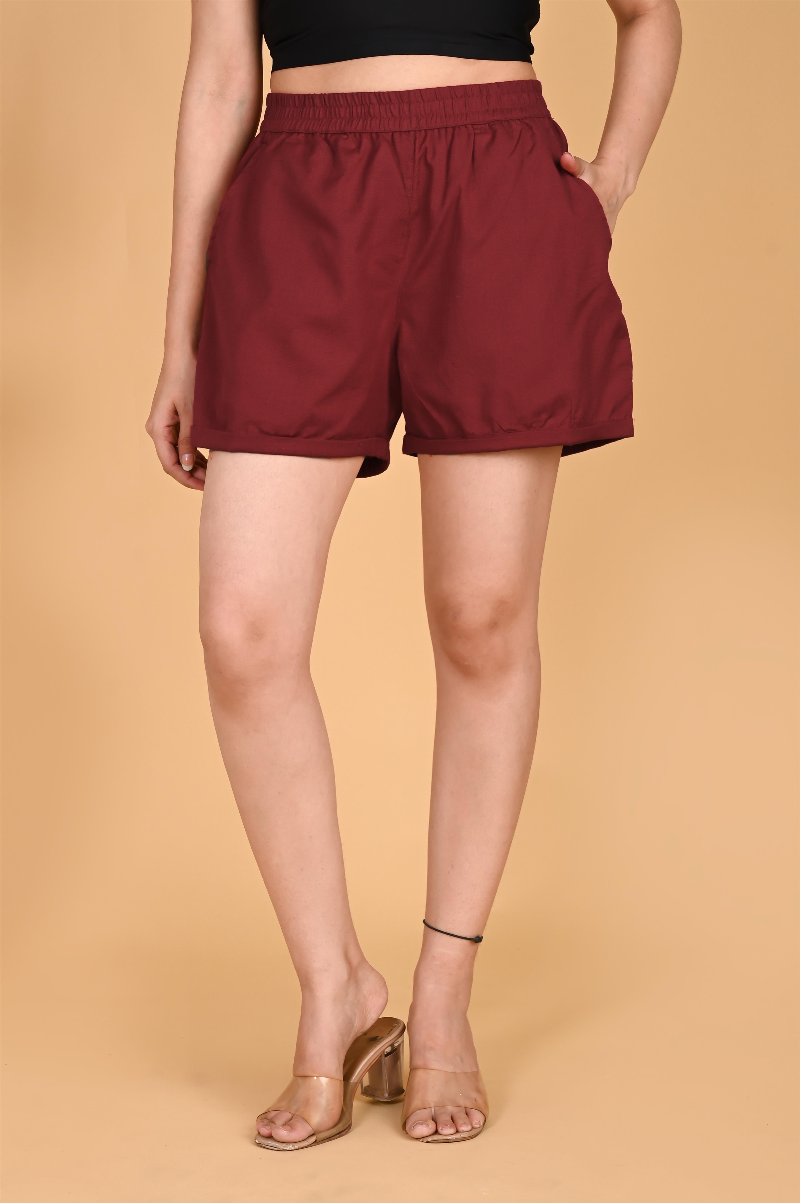MAROON LINEN SHORTS - SKYTICK