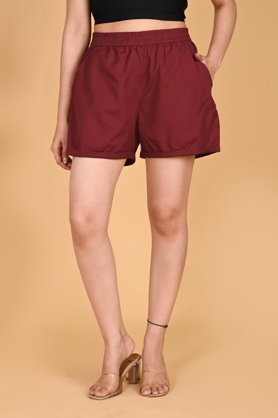 MAROON LINEN SHORTS - SKYTICK
