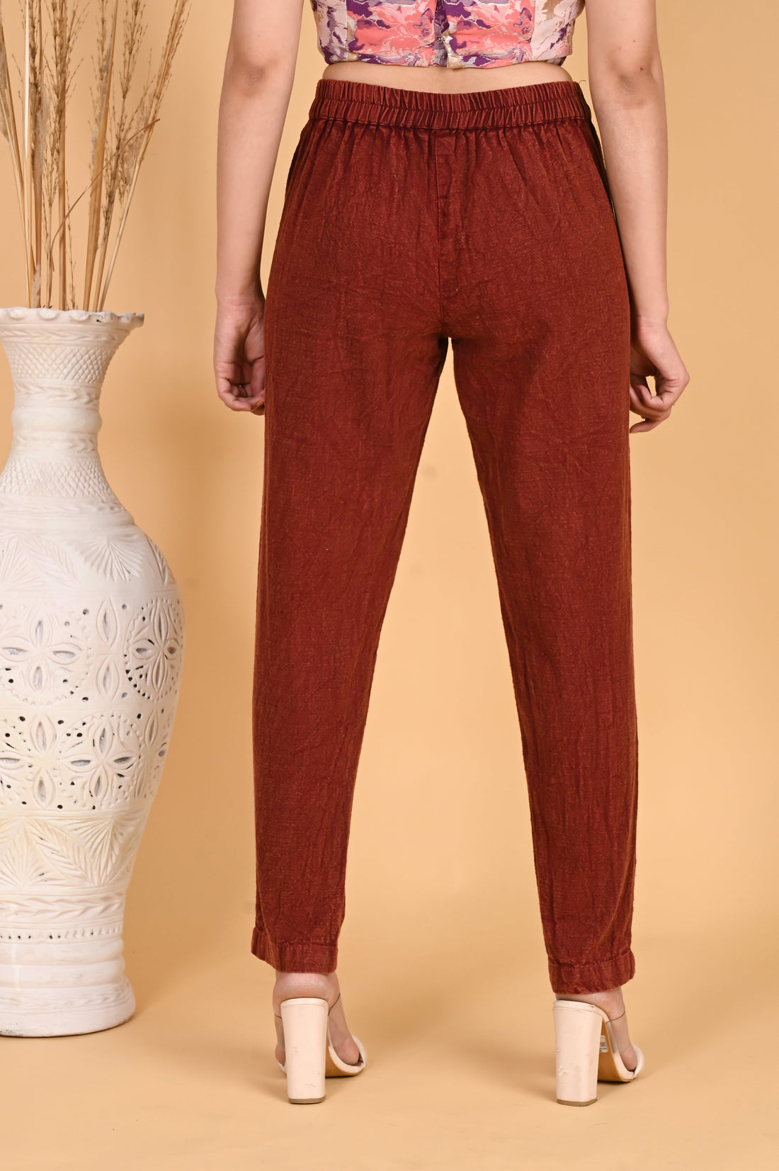 MAROON DENIM COTTON PANTS - SKYTICK