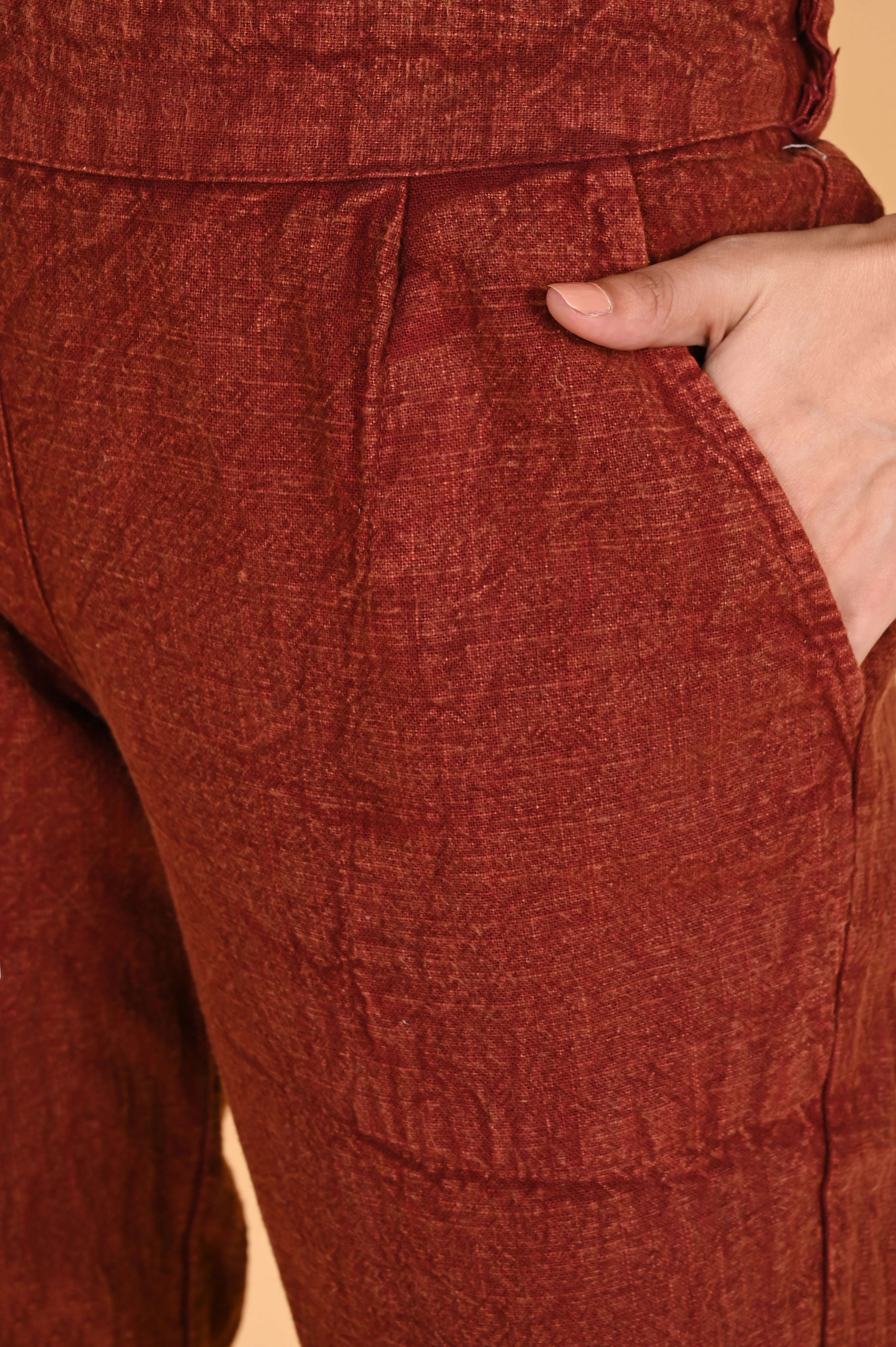 MAROON DENIM COTTON PANTS - SKYTICK