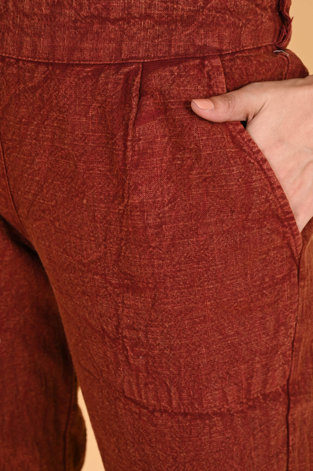 MAROON DENIM COTTON PANTS - SKYTICK