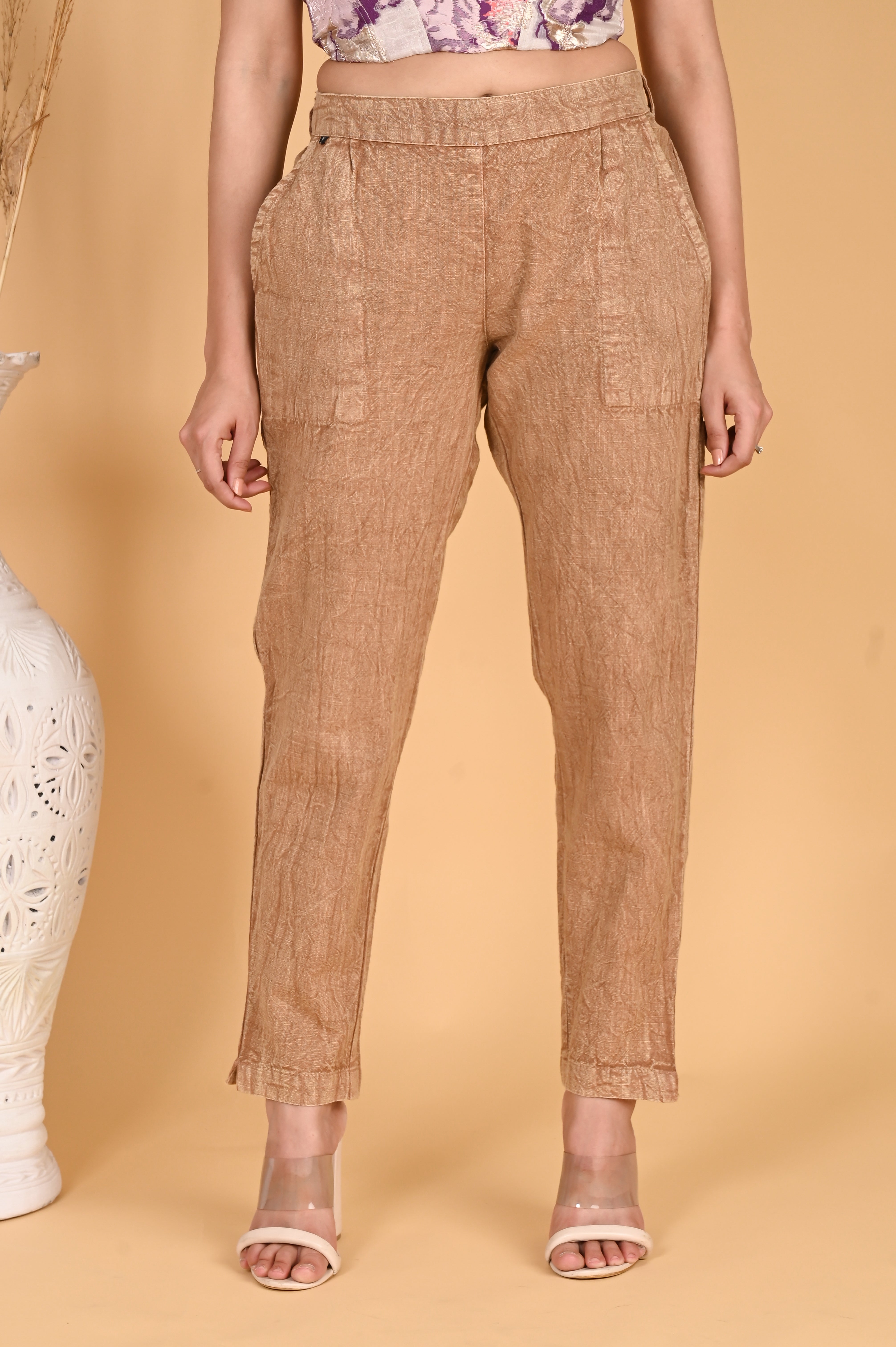 WOOD YELLOW DENIM COTTON PANTS - SKYTICK