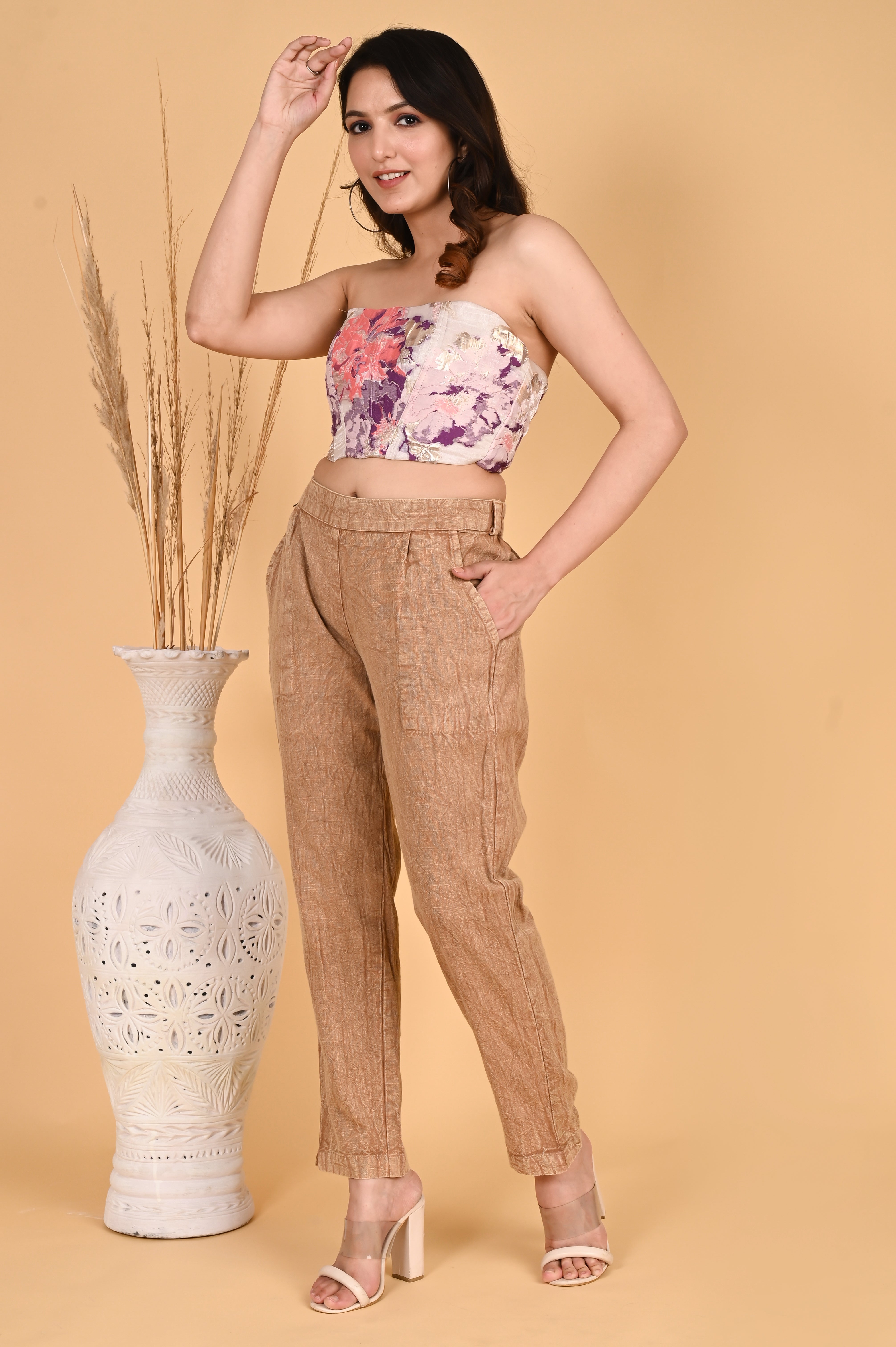 WOOD YELLOW DENIM COTTON PANTS - SKYTICK