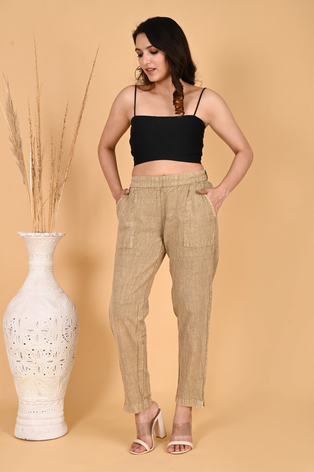 BEIGE DENIM COTTON PANTS