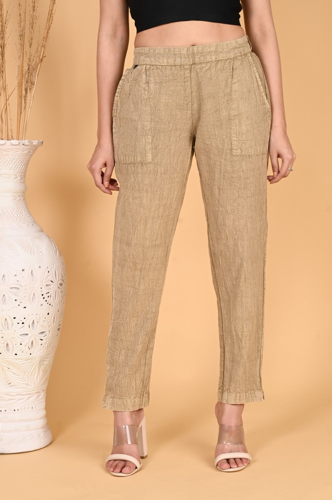 MAROON DENIM COTTON PANTS - SKYTICK