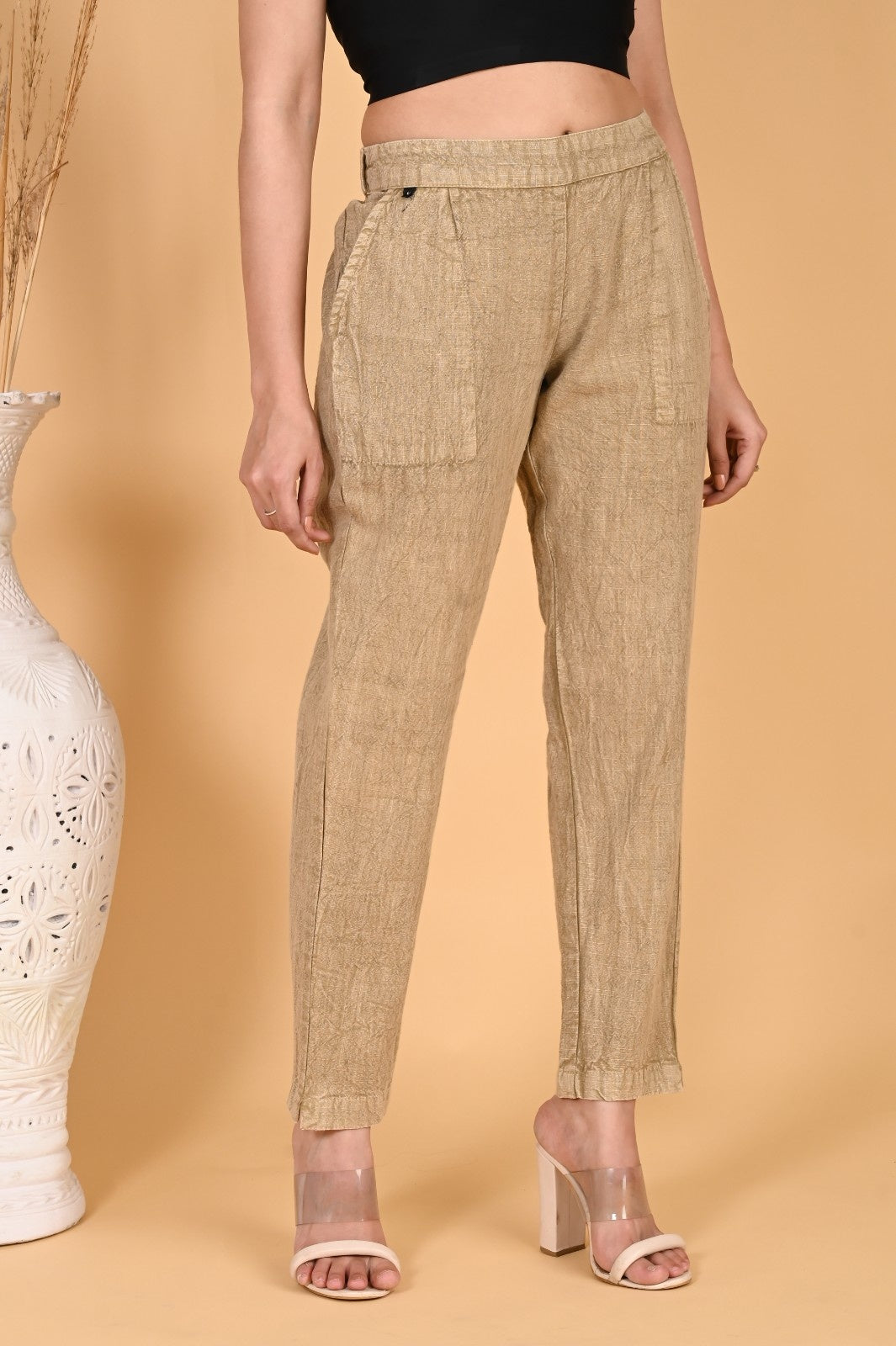 MAROON DENIM COTTON PANTS - SKYTICK