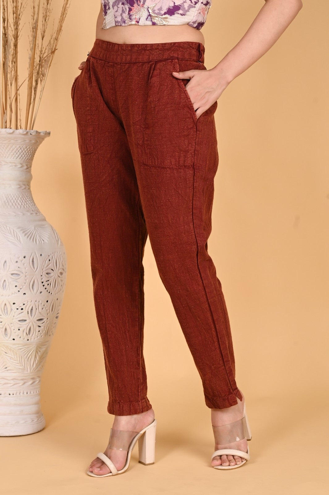WOOD YELLOW DENIM COTTON PANTS - SKYTICK