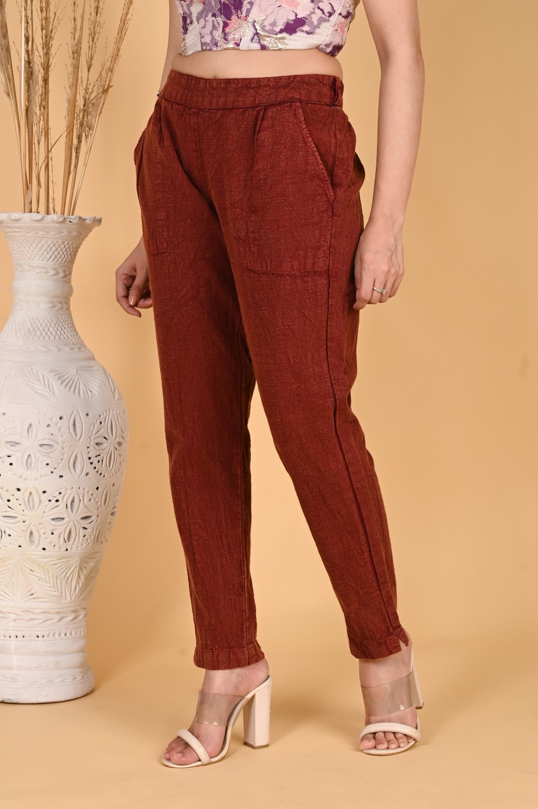 WOOD YELLOW DENIM COTTON PANTS - SKYTICK