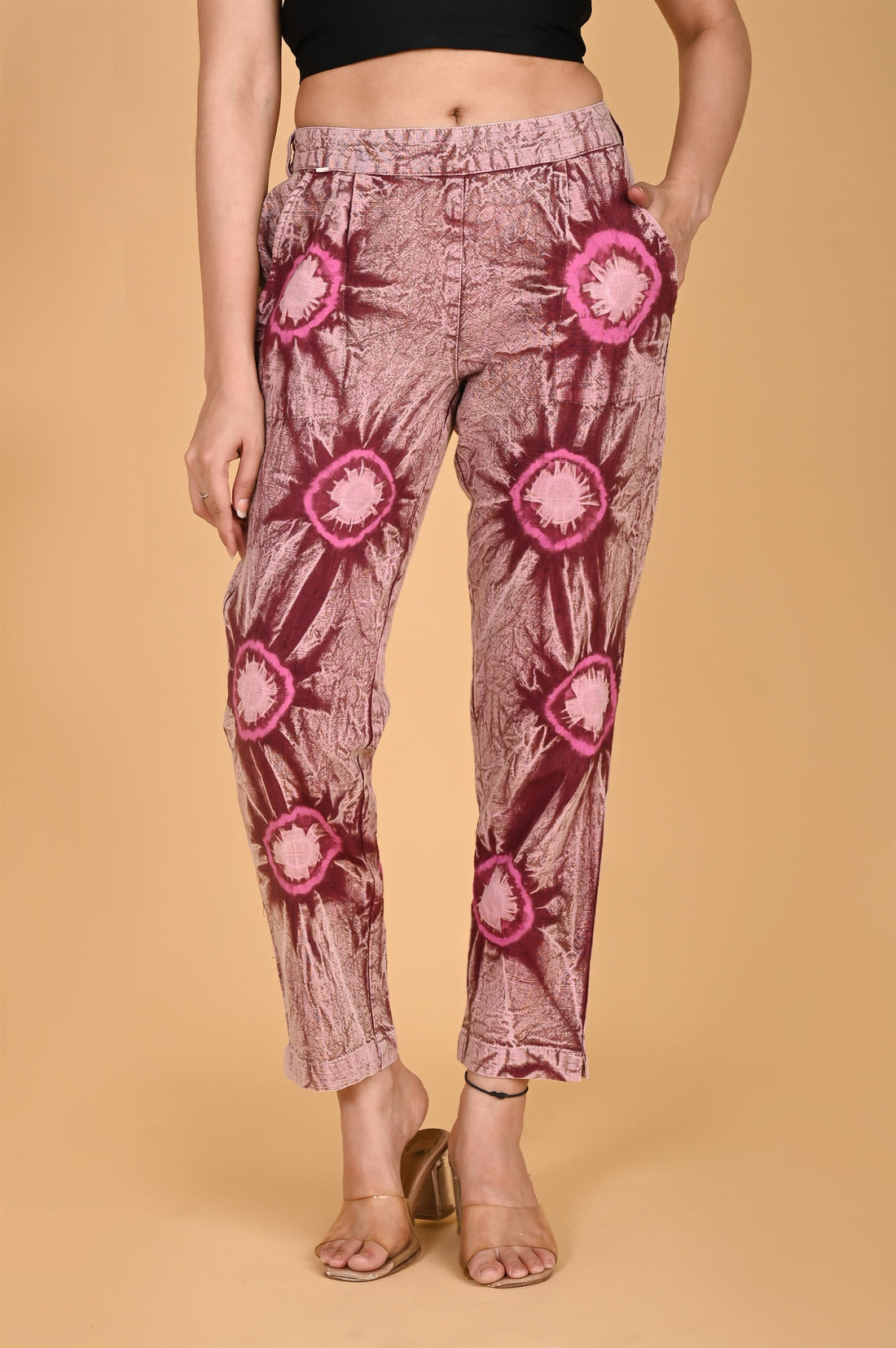 ROSE PINK BANDHEJ COTTON PANTS - SKYTICK
