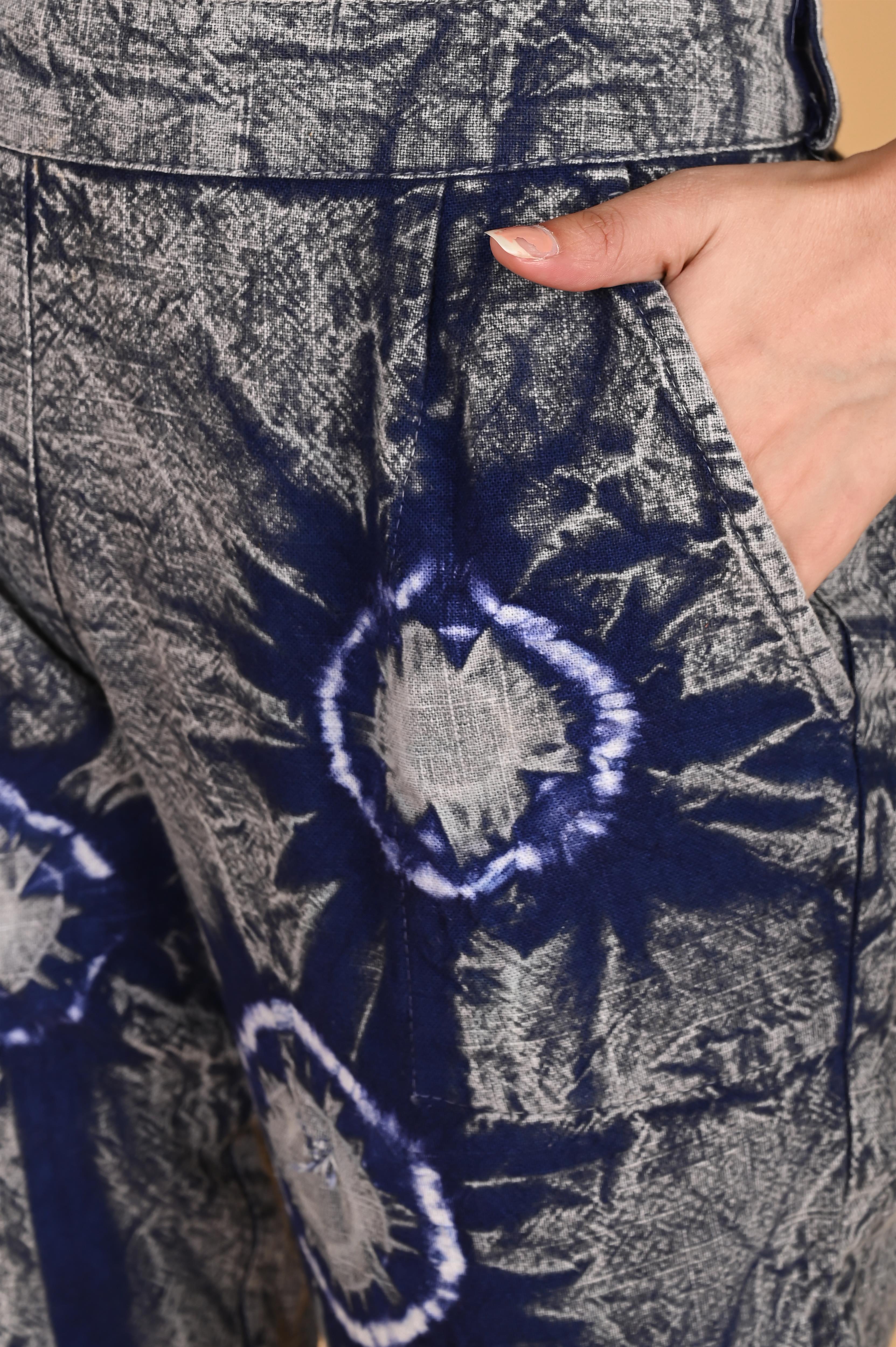ROYAL BLUE BANDHEJ COTTON PANTS - SKYTICK
