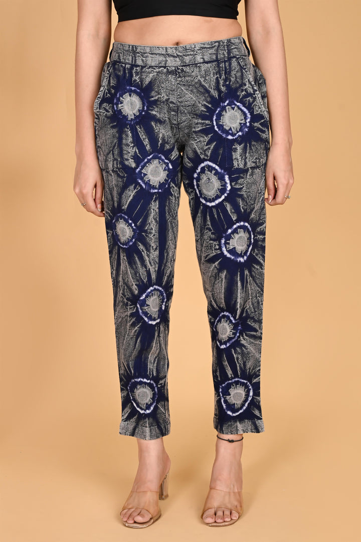 ROYAL BLUE BANDHEJ COTTON PANTS - SKYTICK