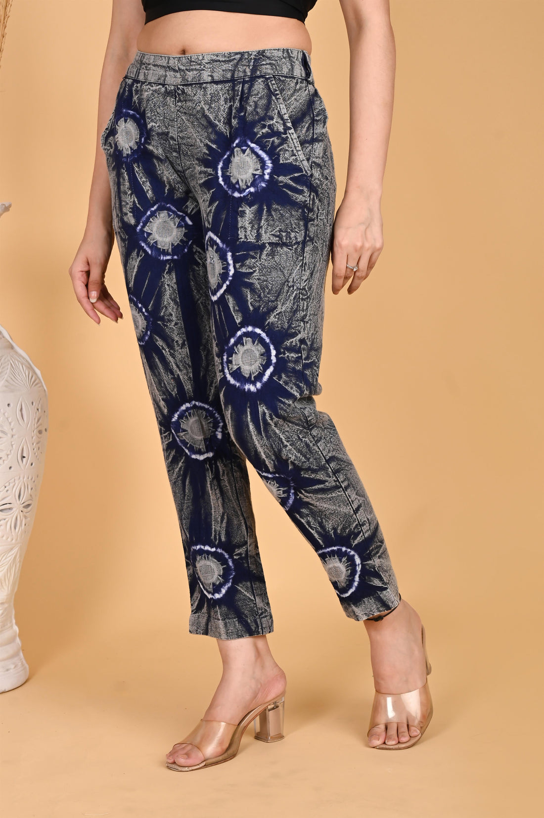 ROYAL BLUE BANDHEJ COTTON PANTS - SKYTICK