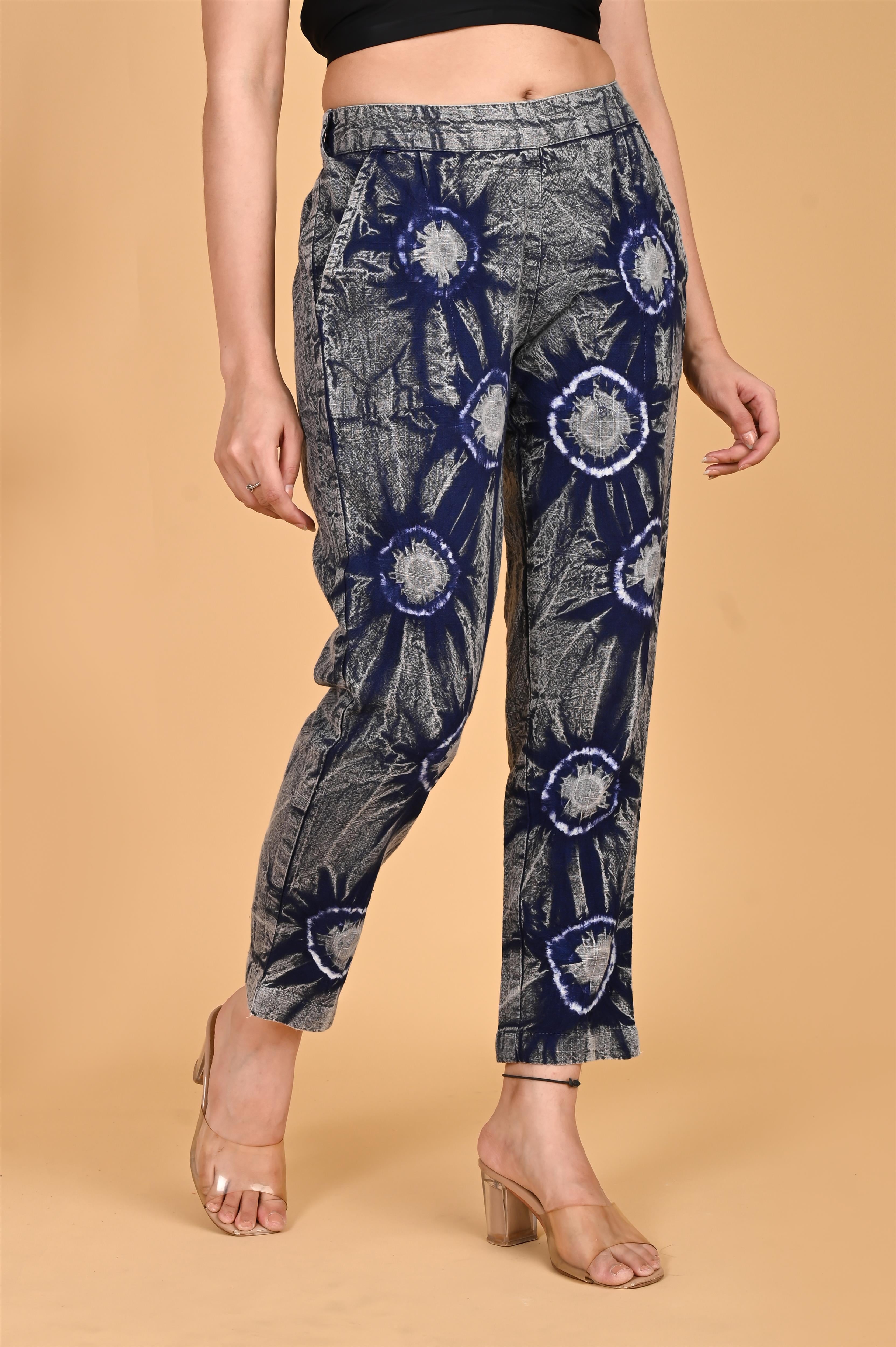 ROYAL BLUE BANDHEJ COTTON PANTS - SKYTICK