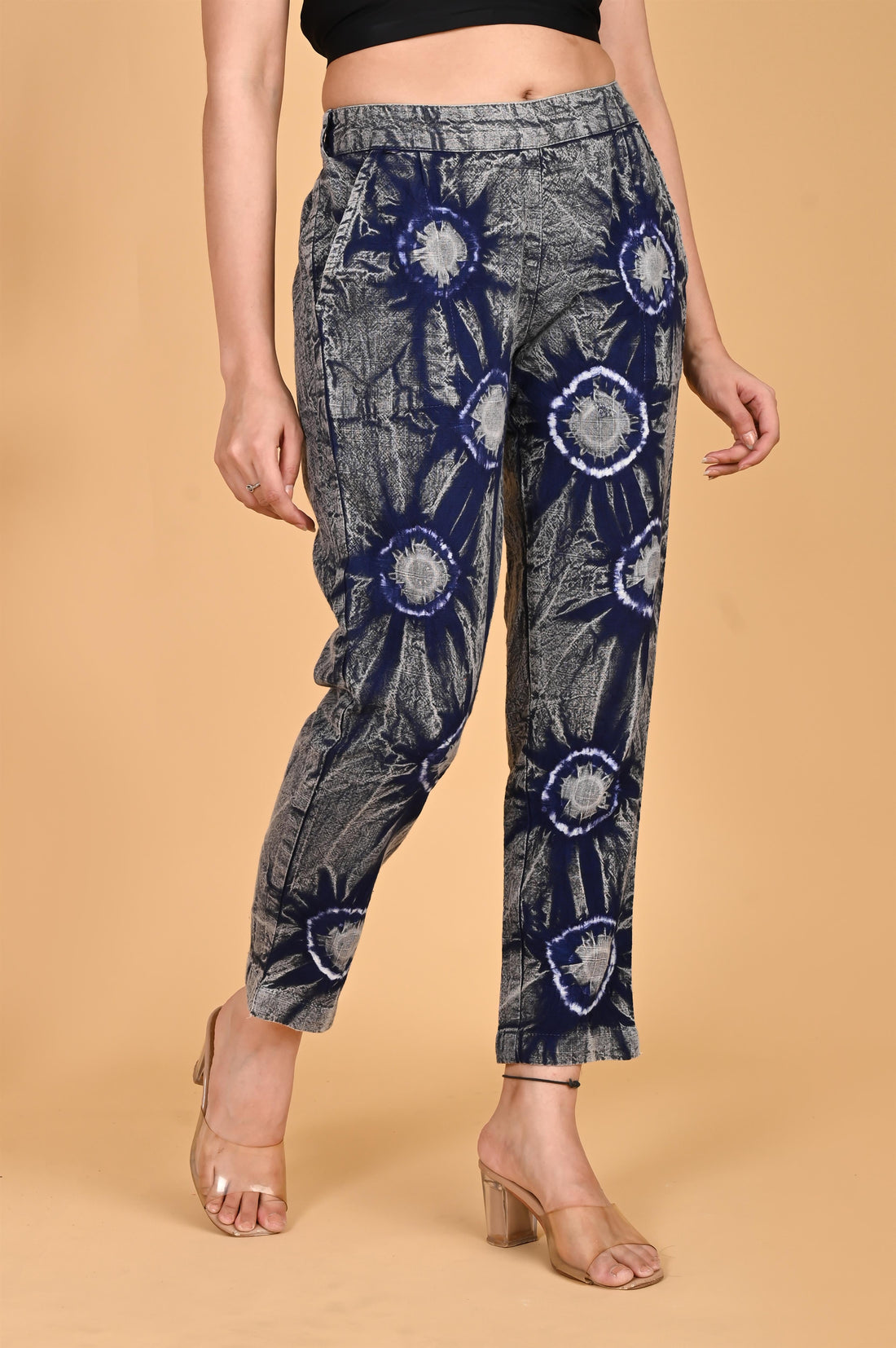 ROYAL BLUE BANDHEJ COTTON PANTS - SKYTICK