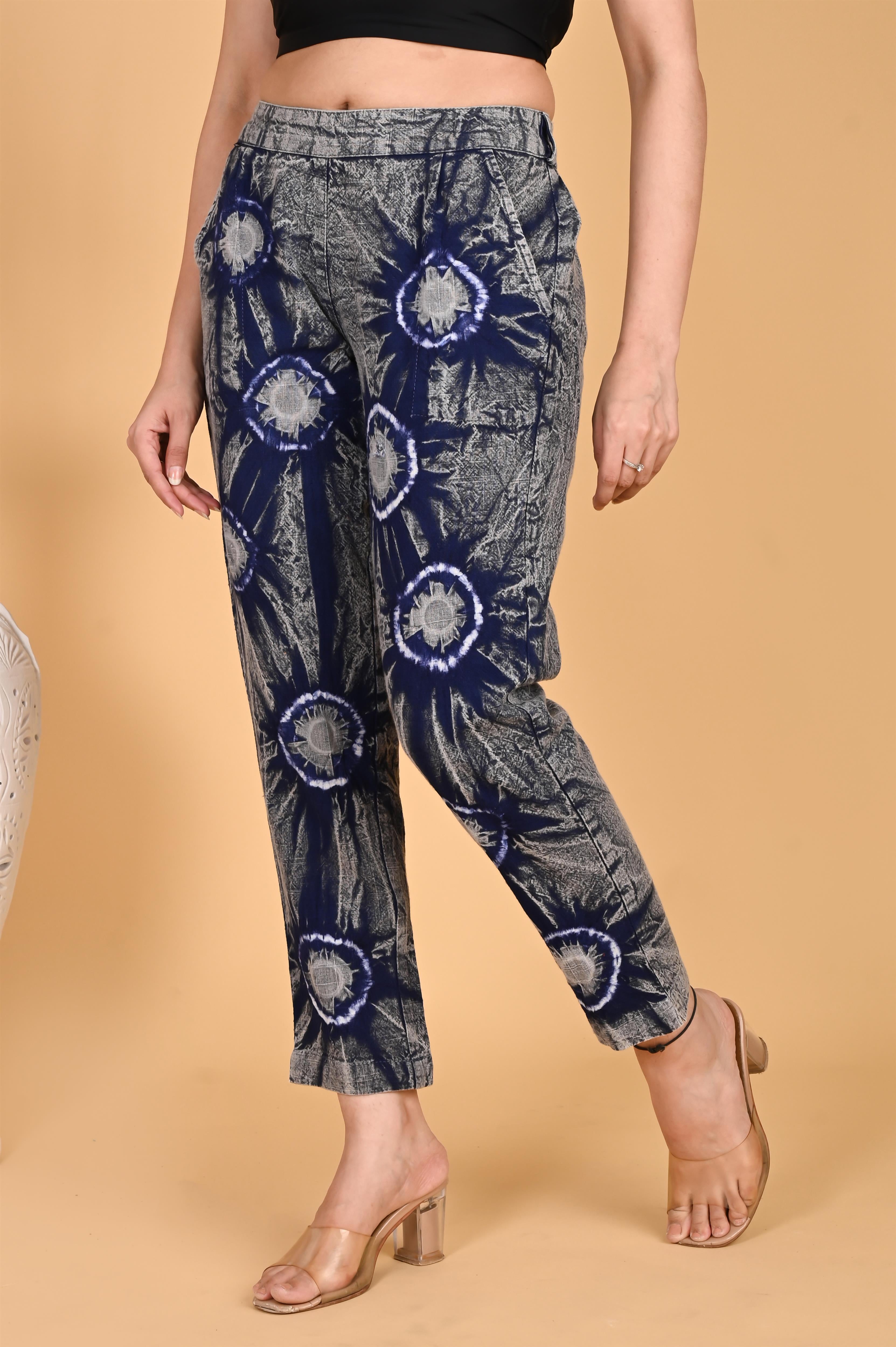 ROYAL BLUE BANDHEJ COTTON PANTS - SKYTICK