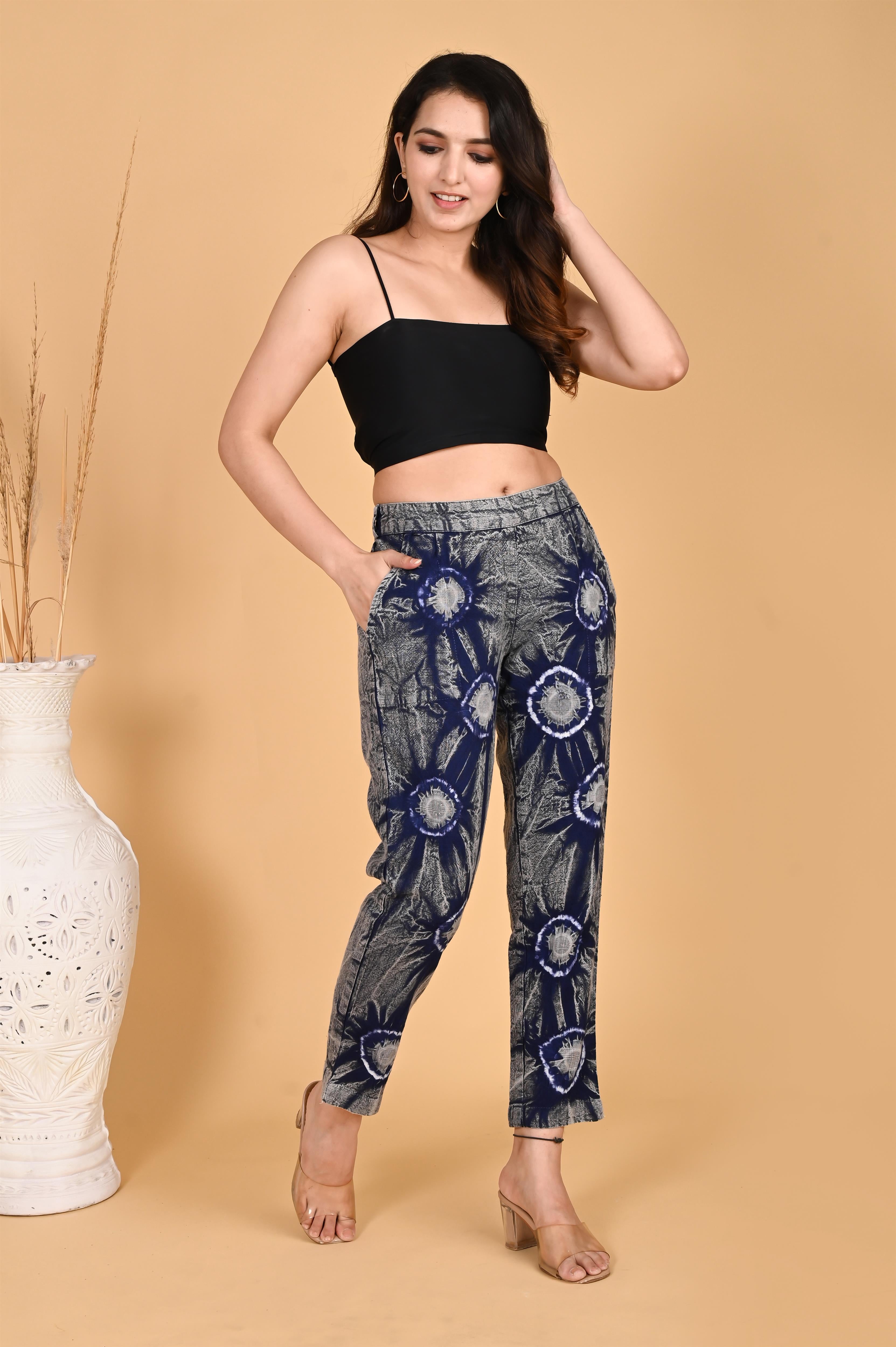 ROYAL BLUE BANDHEJ COTTON PANTS - SKYTICK