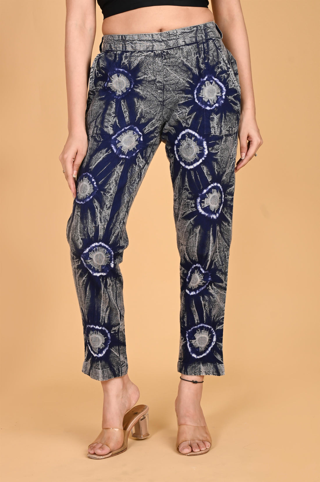 ROYAL BLUE BANDHEJ COTTON PANTS - SKYTICK