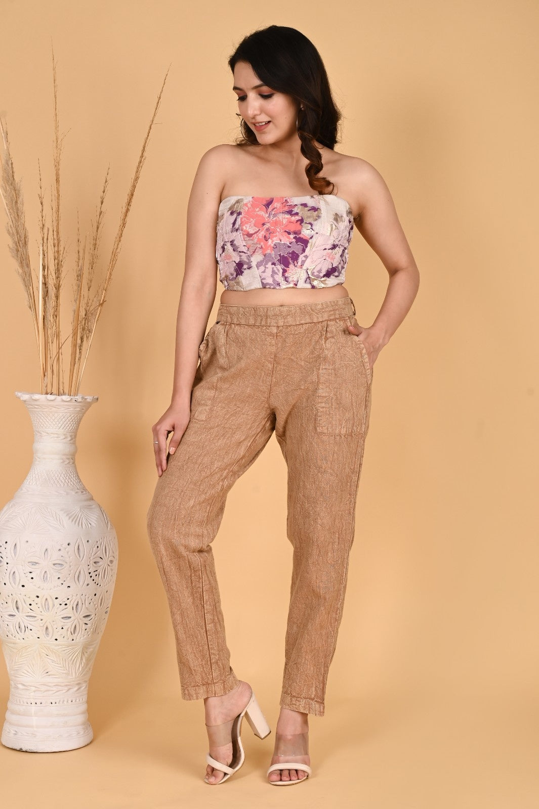 MAROON DENIM COTTON PANTS - SKYTICK