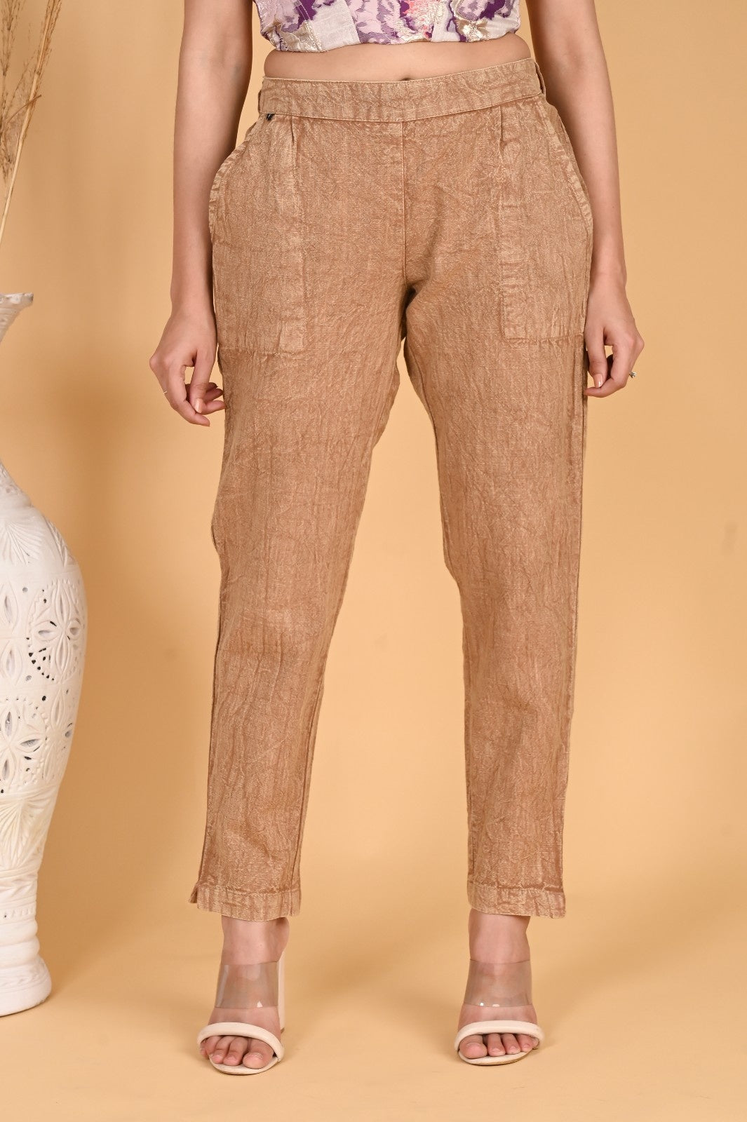 MAROON DENIM COTTON PANTS - SKYTICK